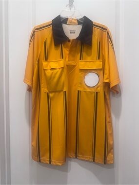 Men's Yellow Stripe Short-Sleeve Referee Polo Shirt with Black Collar